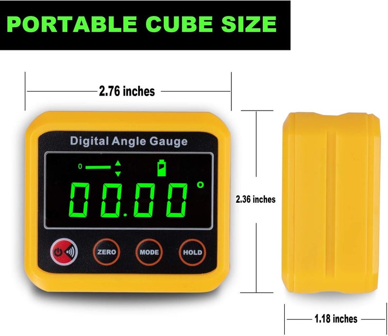 OUTIL Magnetic Digital Angle Finder Protractor Inclinometer - Cube Digital Level Angle Gauge with Magnetic Base and Backlight - Precision Level Box for Woodworking, Construction, Machinery, Masonry (yellow) - Image 2